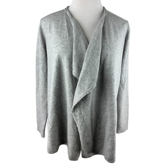 L.L. Bean 100% Cashmere Gray Open Front Cardigan Sweater Women's Medium Pockets - Picture 3 of 16